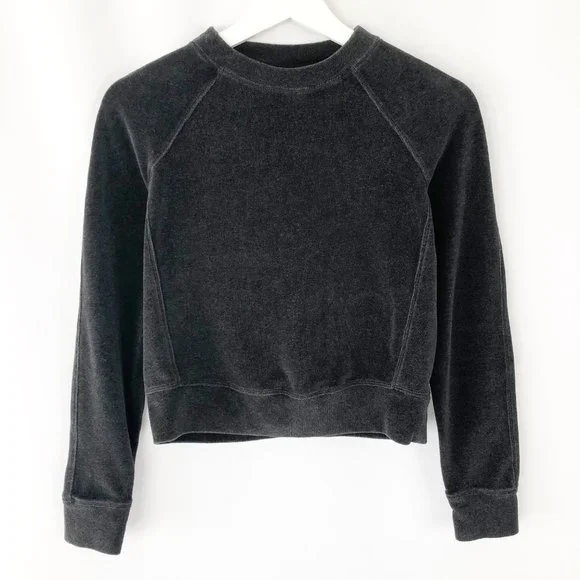 Lululemon Every Moment Crew Heathered Black Velvet Velour Cropped Sweatshirt - Picture 9 of 10